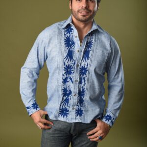GUAYABERA DE RIELES AZUL
