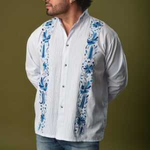 GUAYABERA DE RIELES AZUL